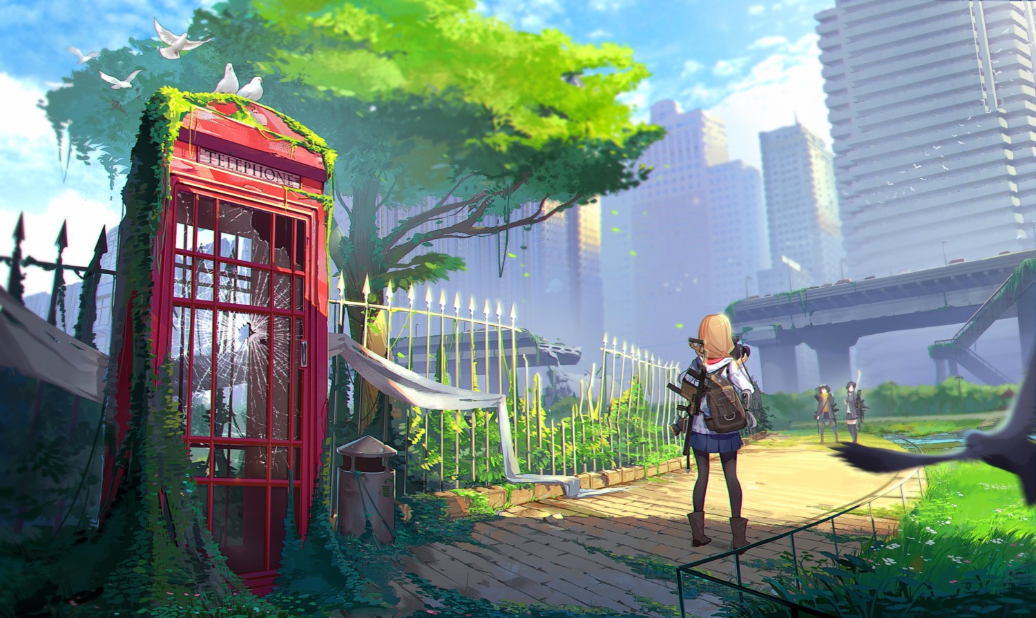 gun, kexue, landscape, pantyhose, thighhighs