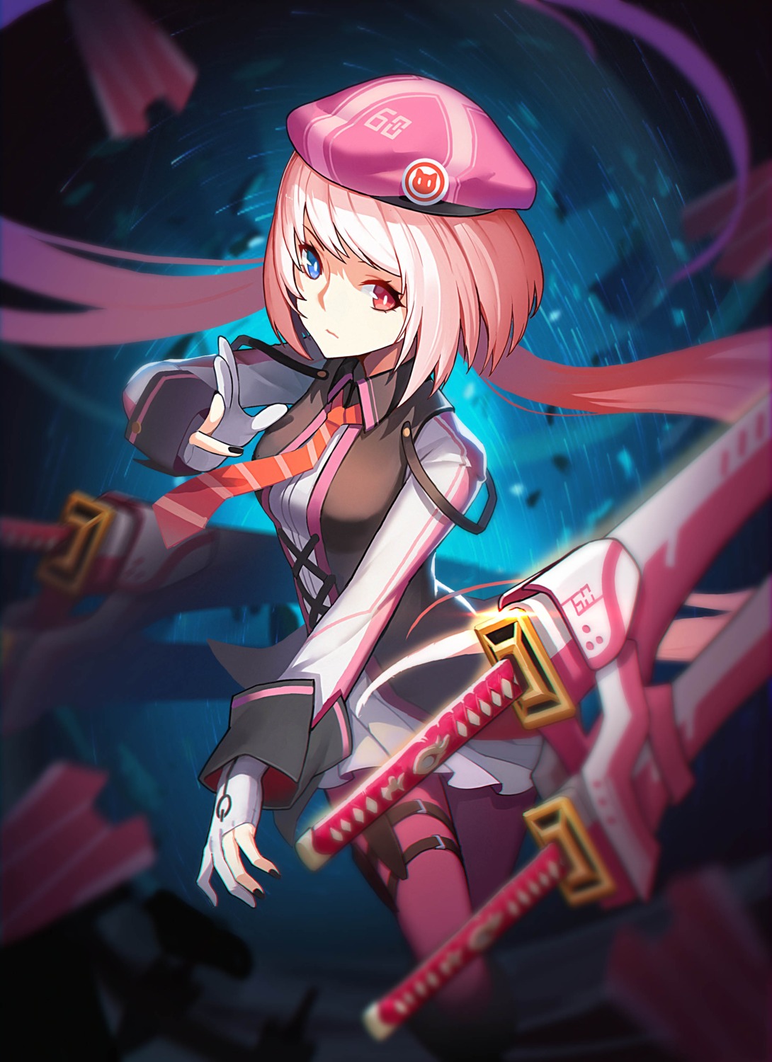 heterochromia, kexue, pantyhose, sword