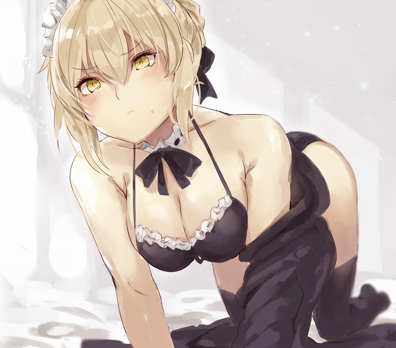 artoria_pendragon_(fate), artoria_pendragon_alter_(fate), bikini, cleavage, denizen_tomo, fate/grand_order, maid, swimsuits, thighhighs