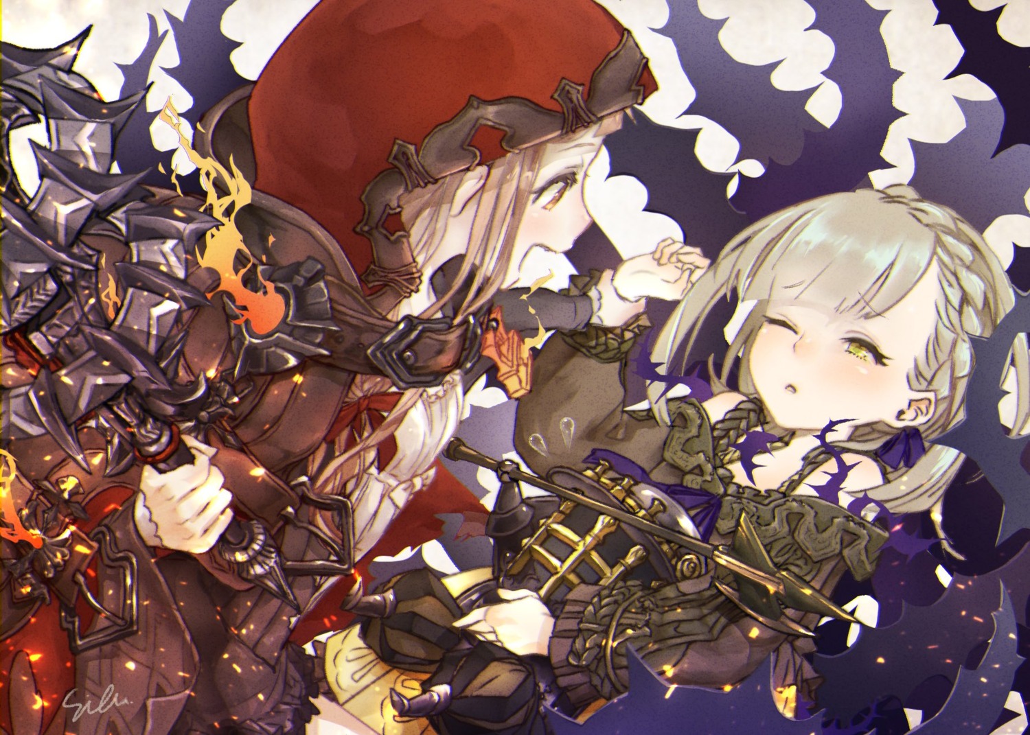 armor, briar_rose_(sinoalice), little_red_riding_hood_(sinoalice), sibu, sinoalice, weapon