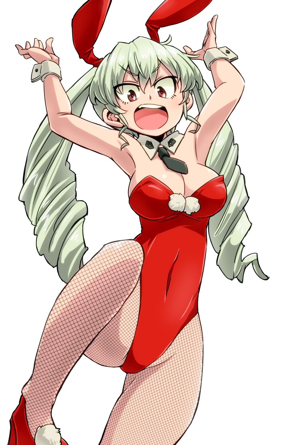 anchovy, animal_ears, aono3, bunny_ears, bunny_girl, cleavage, fishnets, girls_und_panzer