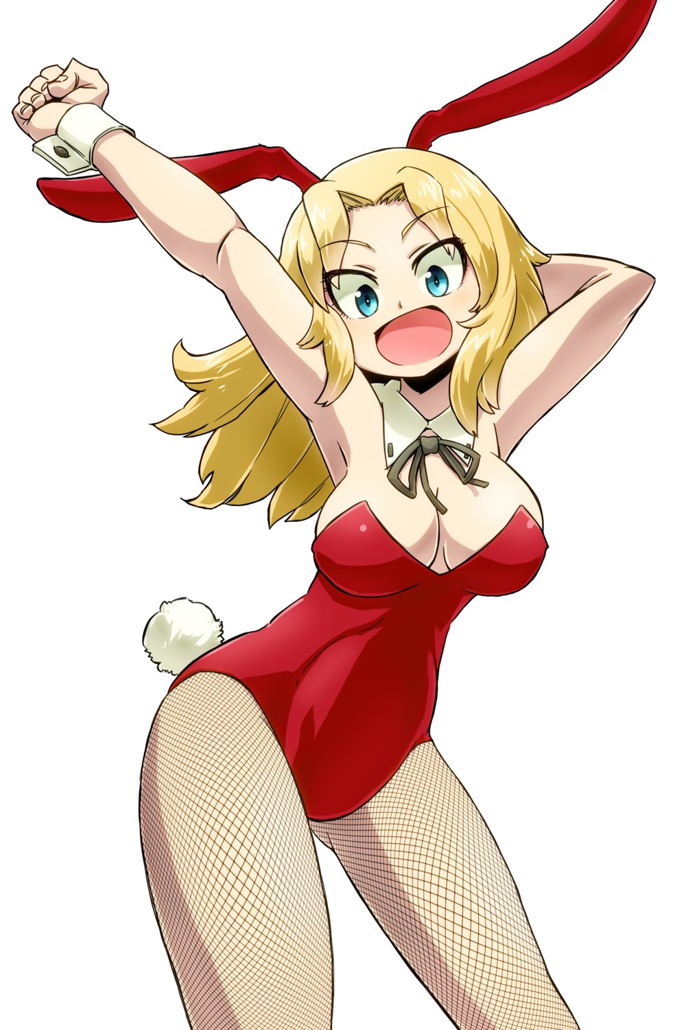 animal_ears, aono3, bunny_ears, bunny_girl, cleavage, fishnets, girls_und_panzer, kay_(girls_und_panzer)