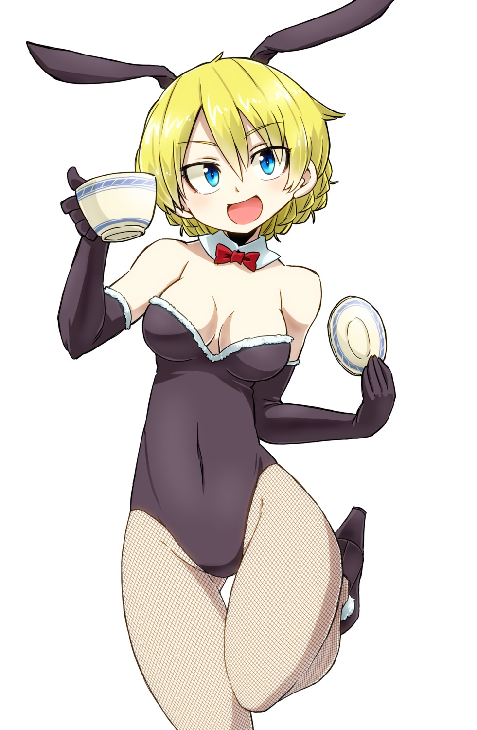 animal_ears, aono3, bunny_ears, bunny_girl, cleavage, darjeeling, fishnets, girls_und_panzer
