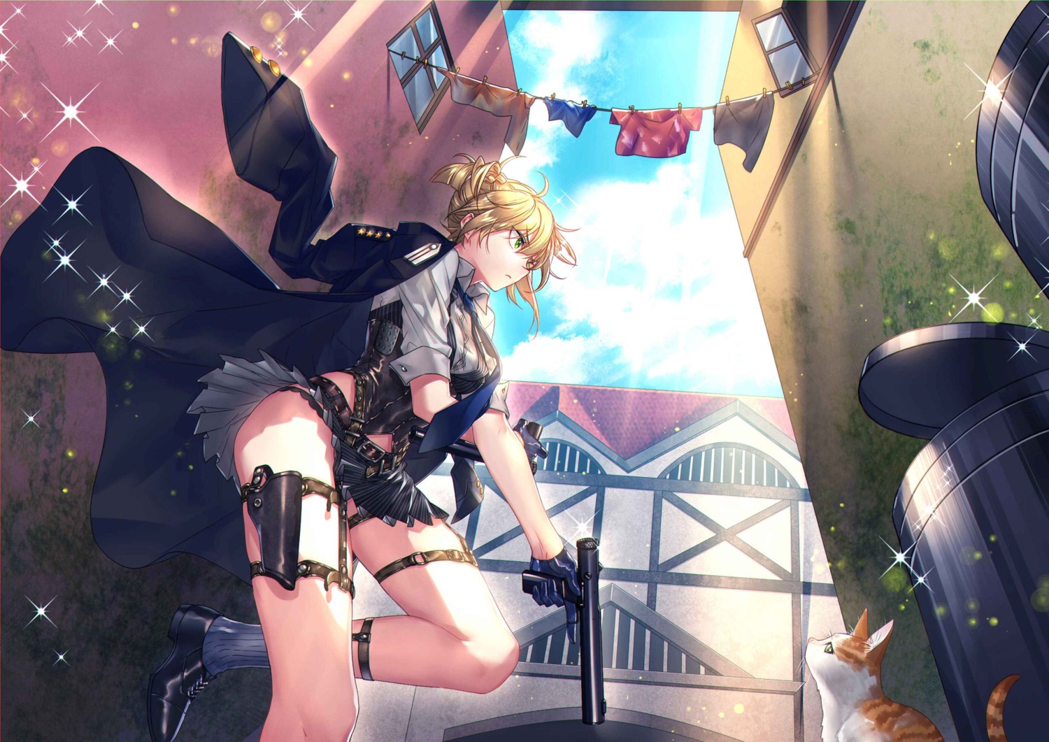 garter, girls_frontline, gun, neko, pantsu, tagme, uniform, welrod_mk2_(girls_frontline)