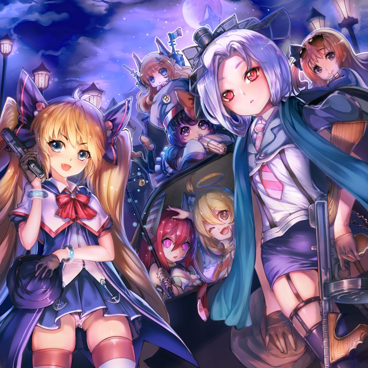 damien_(desire_zhang), gun, pantsu, seifuku, stockings, thighhighs, zhanjianshaonv