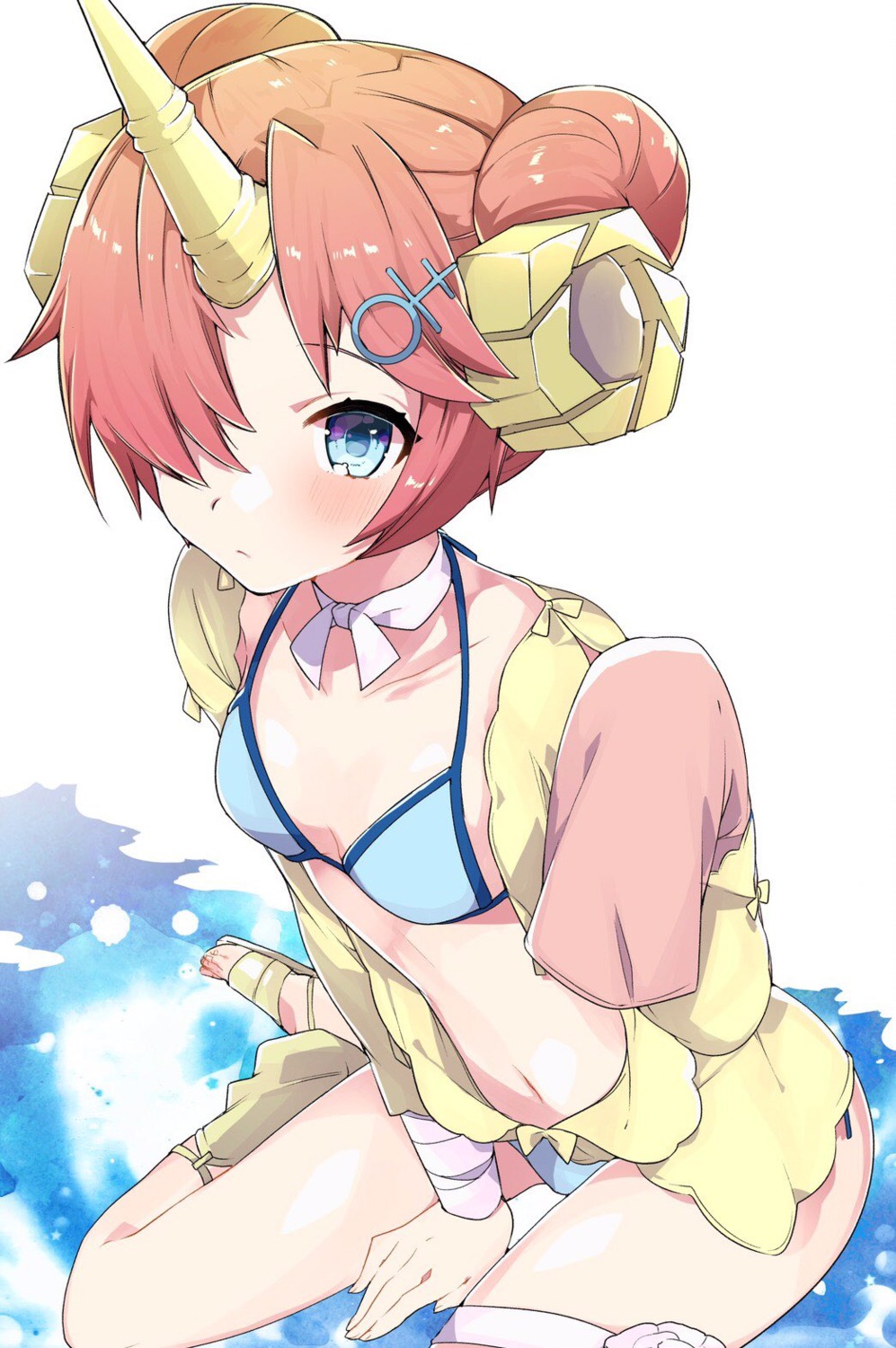 bikini, cleavage, fate/apocrypha, fate/grand_order, fate/stay_night, frankenstein's_monster_(fate), horns, open_shirt, swimsuits, takeshima_eku