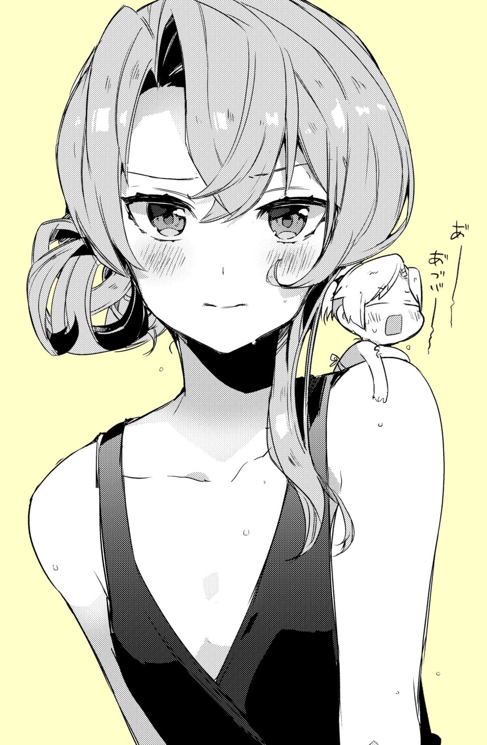 chibi, cleavage, kantai_collection, monochrome, takeshima_eku