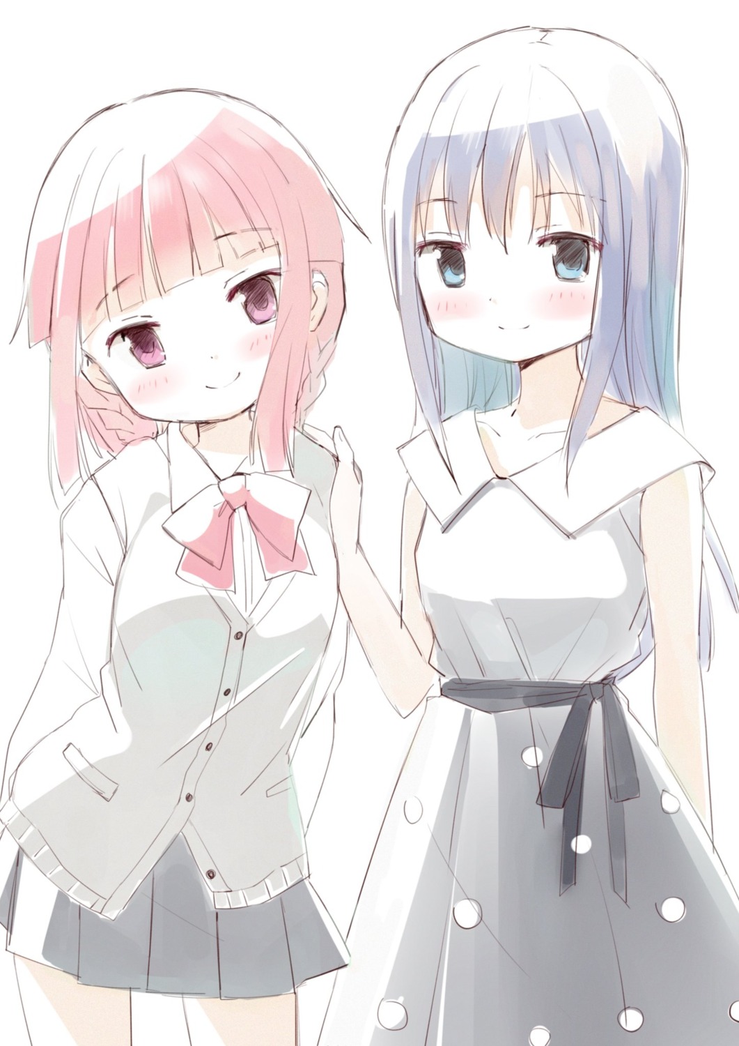 dress, magia_record:_mahou_shoujo_madoka_magica_gaiden, mahou_shoujo_madoka_magica, nanami_yachiyo, seifuku, sweater, tamaki_iroha, tsubaki_(tatajd)