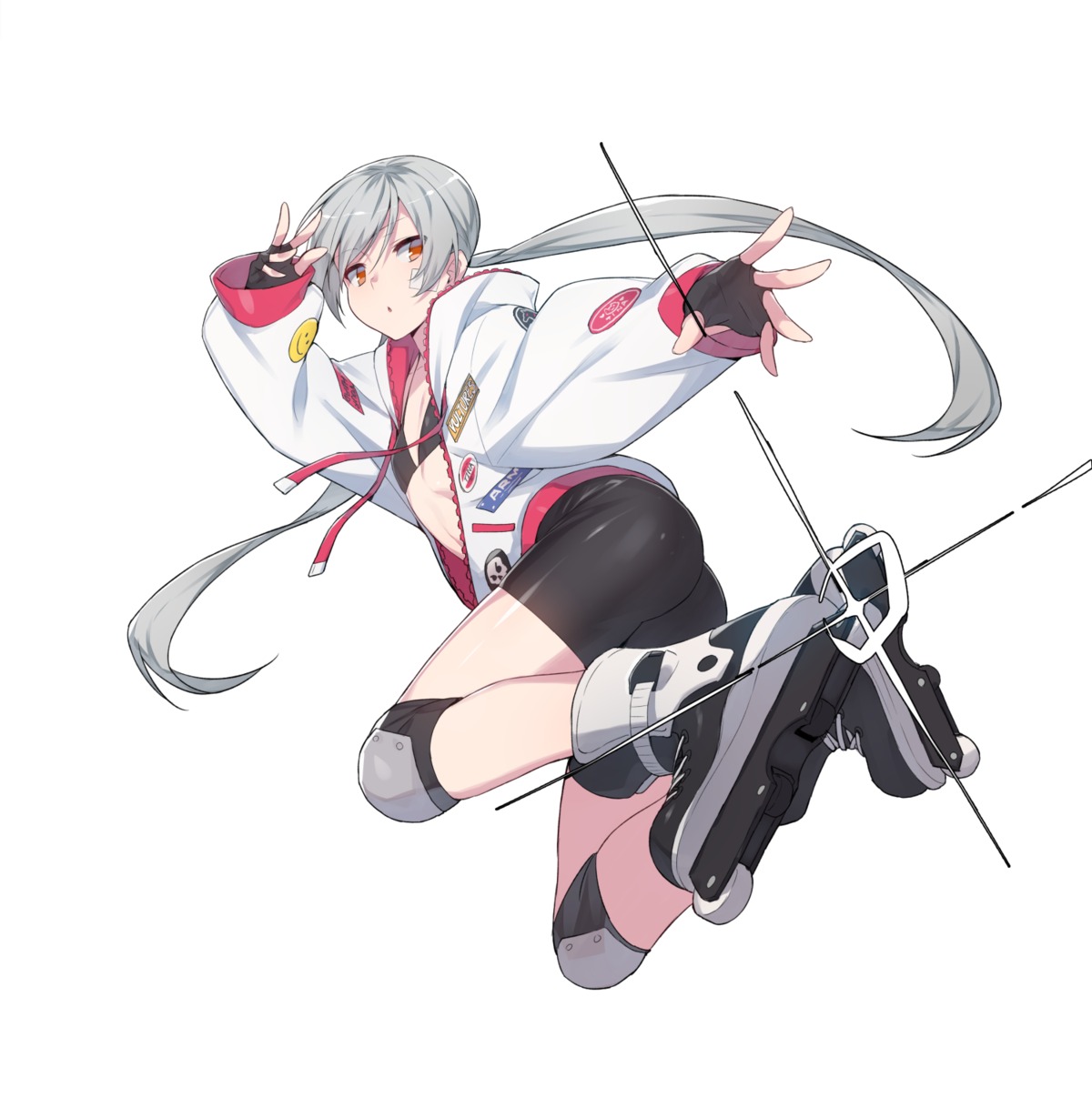 bandaid, bike_shorts, bikini_top, closers, open_shirt, supernew, swimsuits, tina_(closers)