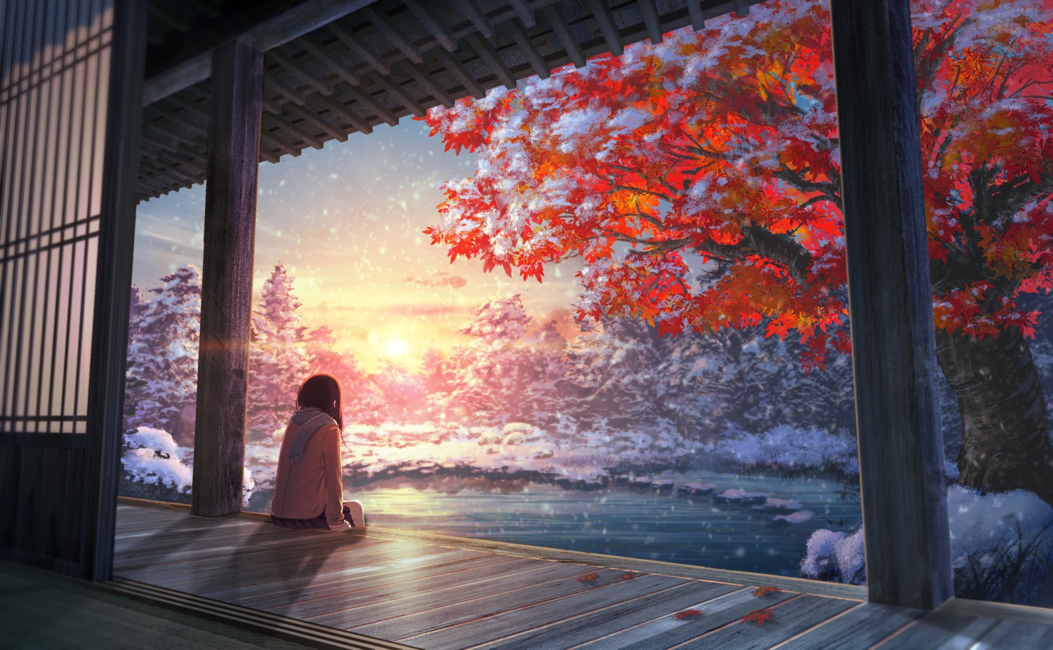 landscape, natsu_(hottopeppa3390), seifuku, sweater