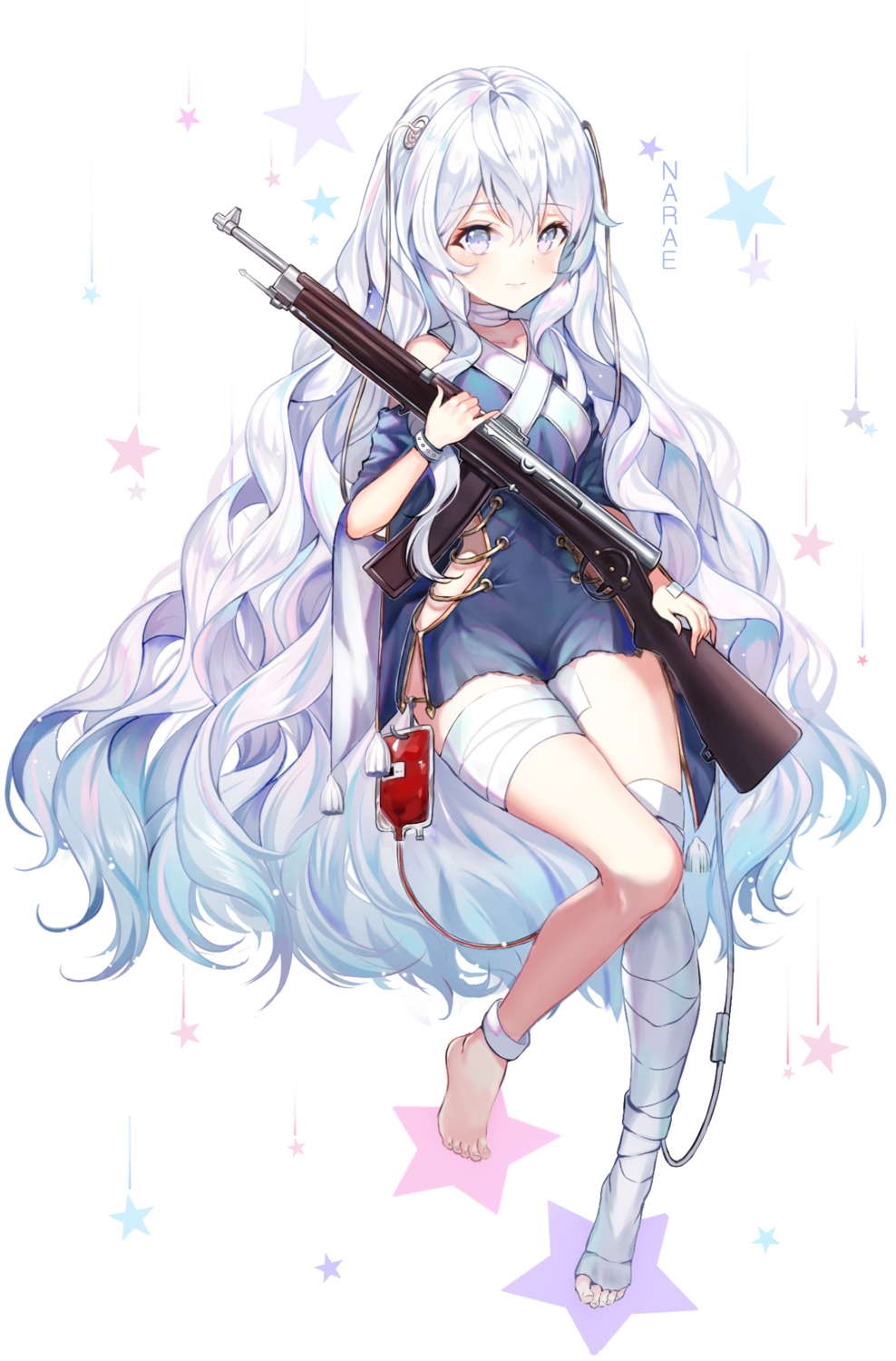 bandages, blood, dress, girls_frontline, gun, narae, ribeyrolles_1918_(girls_frontline)