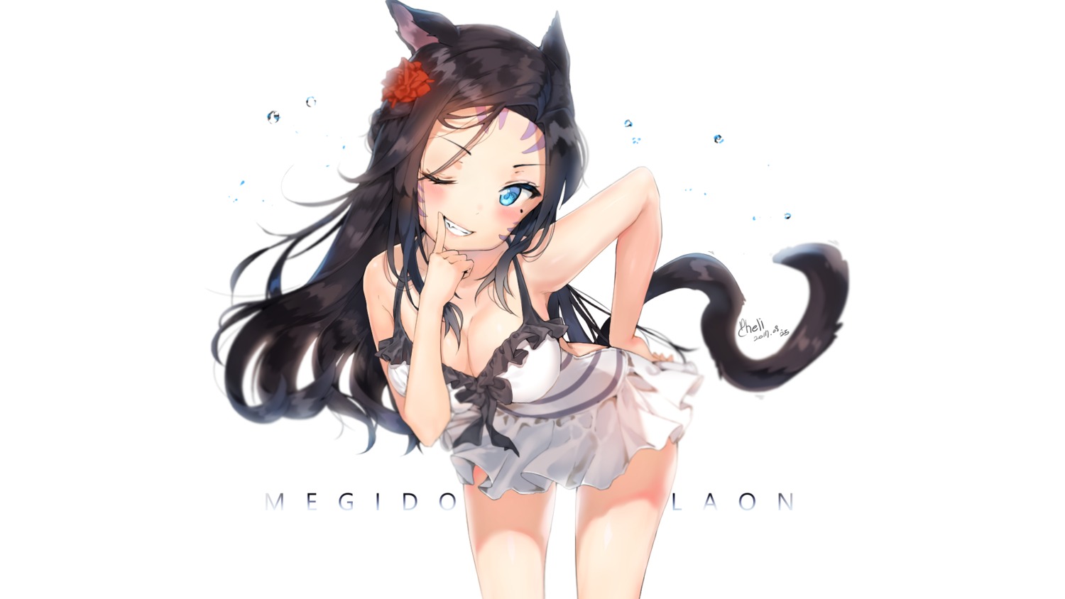 animal_ears, cheli_(kso1564), cleavage, dress, final_fantasy, final_fantasy_xiv, miqo'te, tail