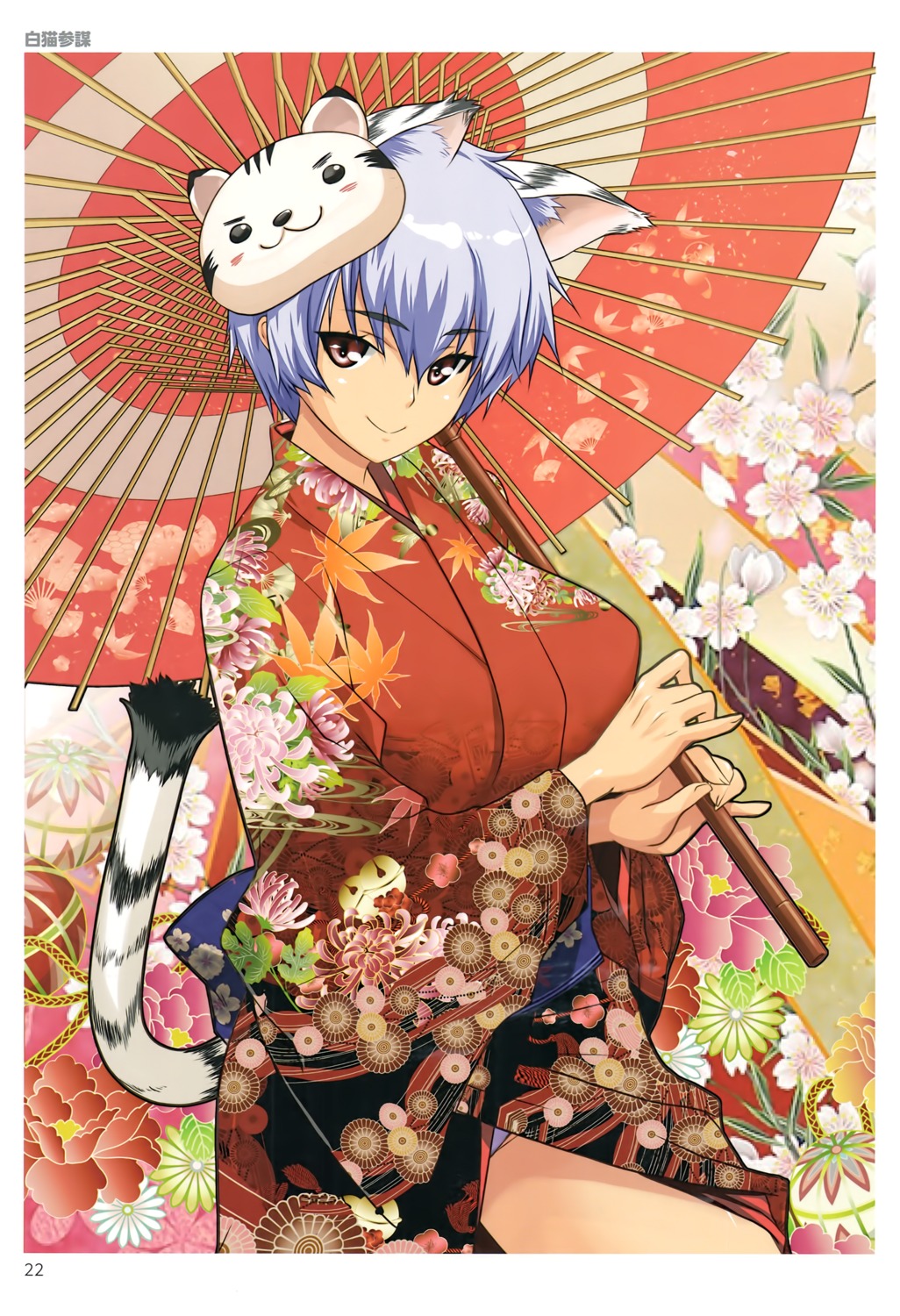 animal_ears, kimono, pantsu, shironeko_sanbou, tail, toranoana, umbrella