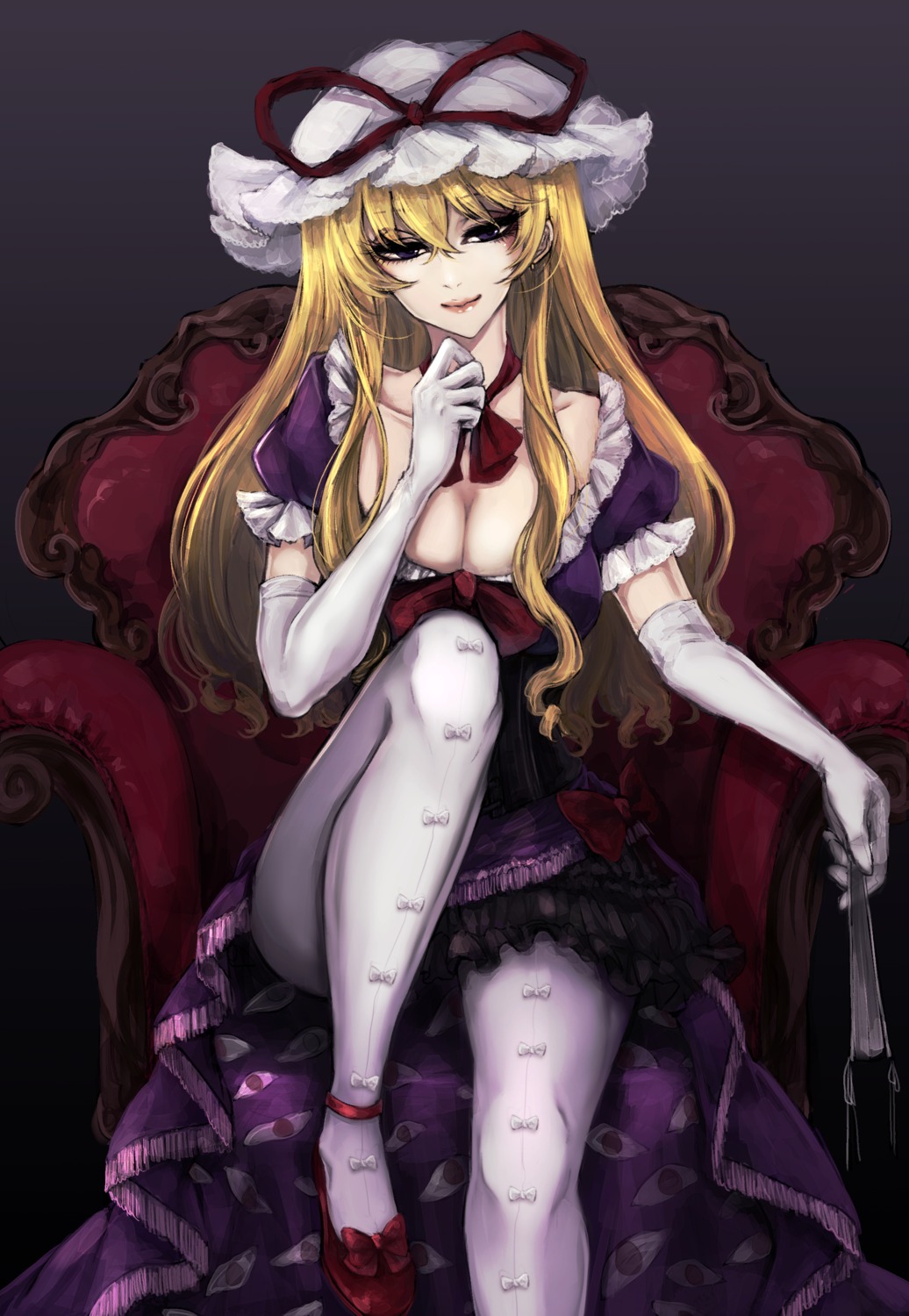 cleavage, dress, kyogoku-uru, pantyhose, touhou, yakumo_yukari