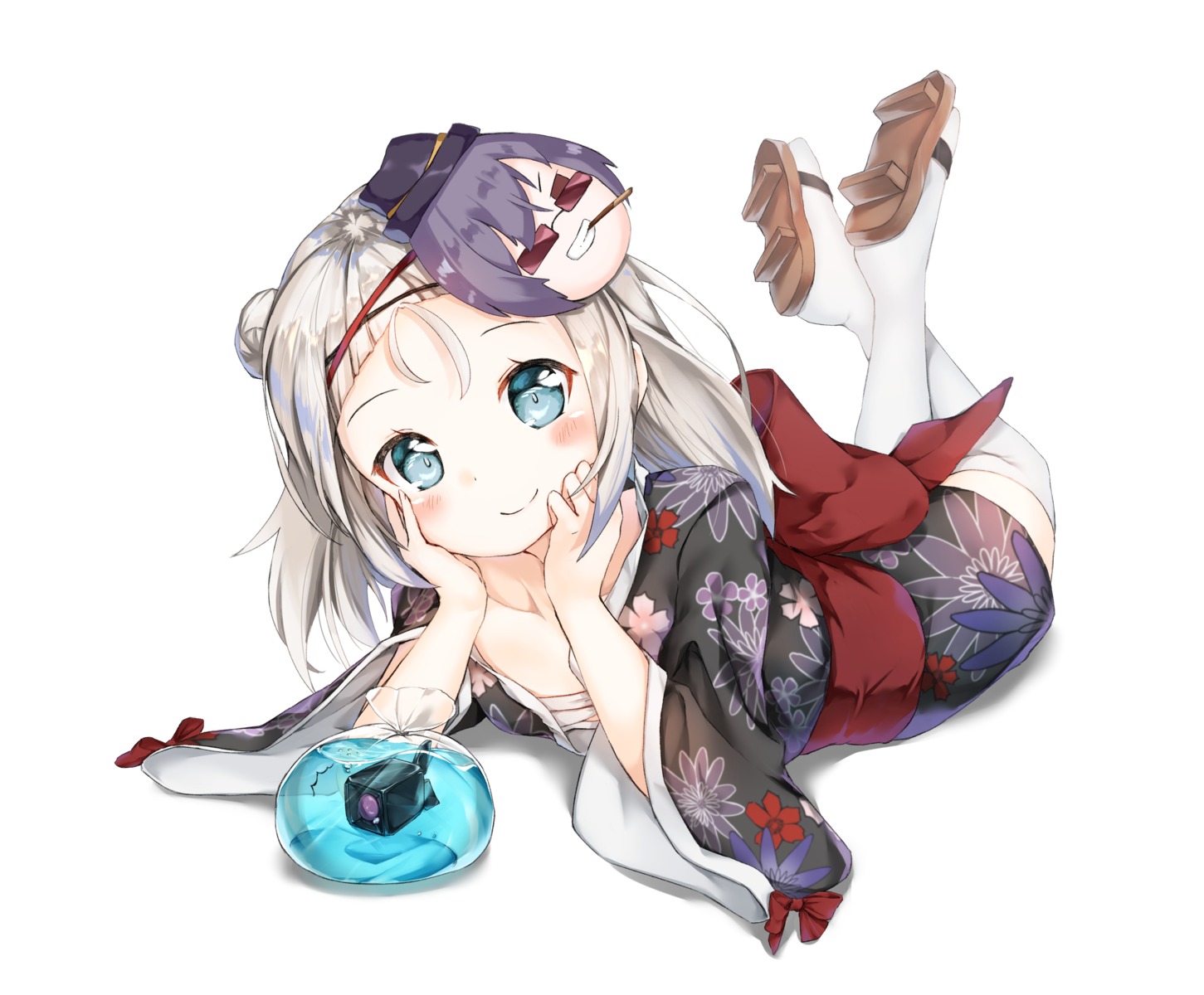 girls_frontline, gun, hansallin, mp5_(girls_frontline), open_shirt, sarashi, thighhighs, yukata