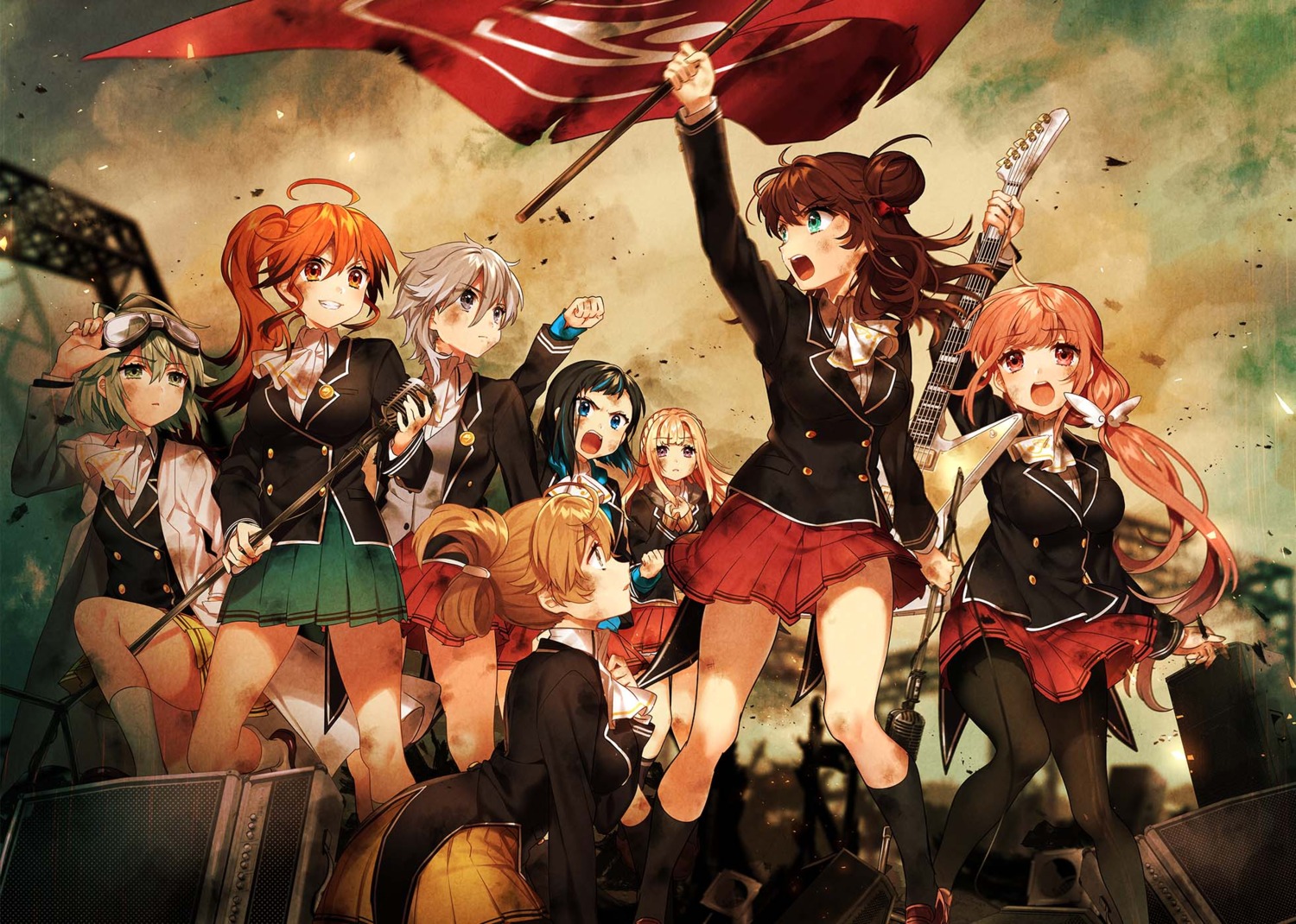 fujiwara_akane, guitar, hirai_kana, liverevolt, miyashiro_rina, noda_kokomi, pantyhose, sakura_yuki, seifuku, seto_marine, shiraishi_madoka, shizaki_chris, tokine_hinata