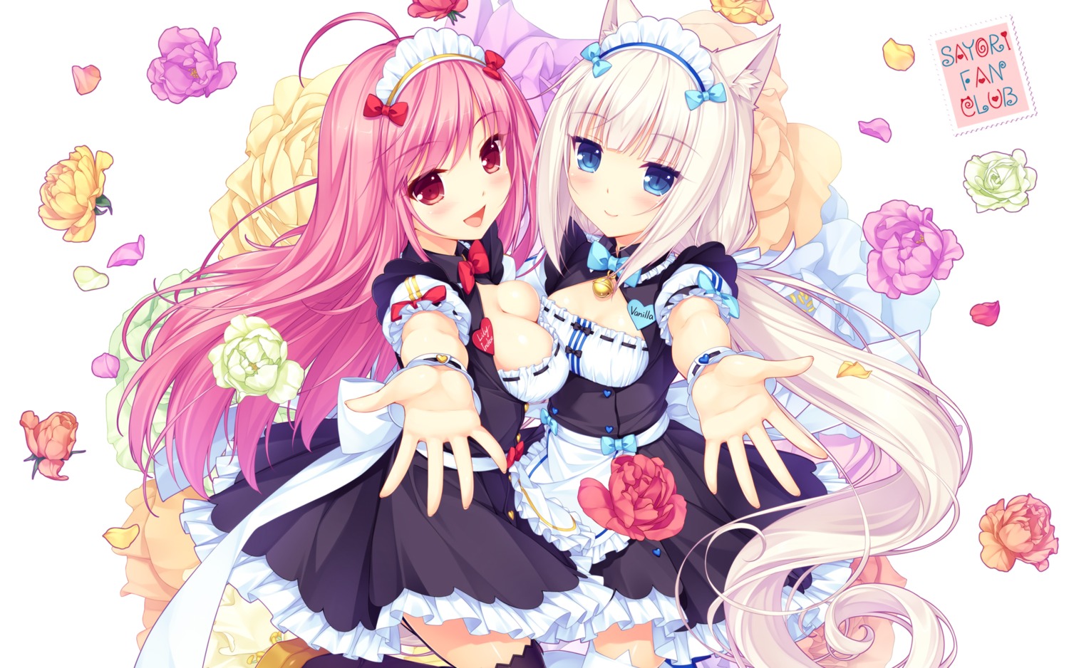 animal_ears, cleavage, lily_index, maid, nekopara, sayori, stockings, thighhighs