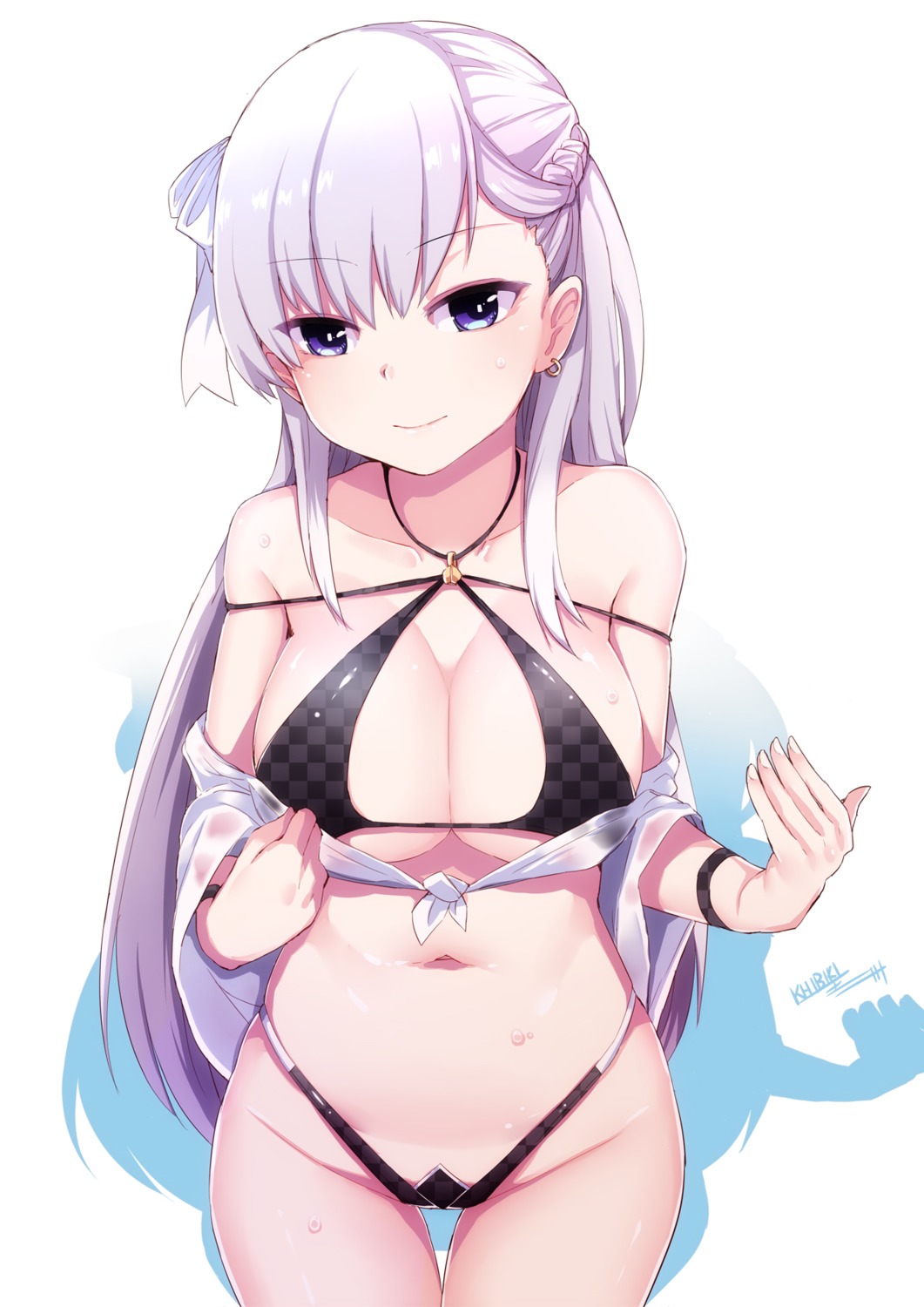 azur_lane, belfast_(azur_lane), bikini, cleavage, khibiki_(brequiem), open_shirt, swimsuits