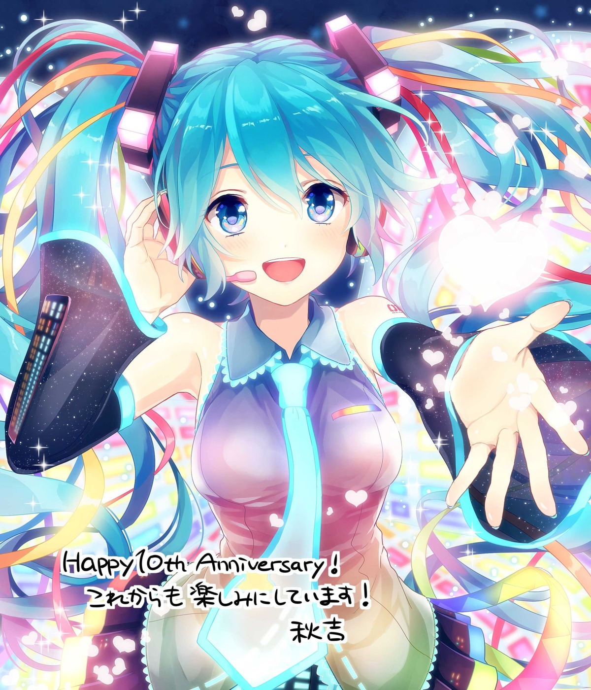 akiyoshi, hatsune_miku, headphones, tattoo, vocaloid