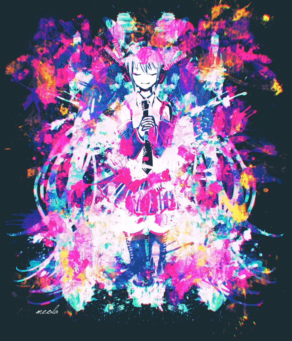 hatsune_miku, headphones, meola, thighhighs, vocaloid