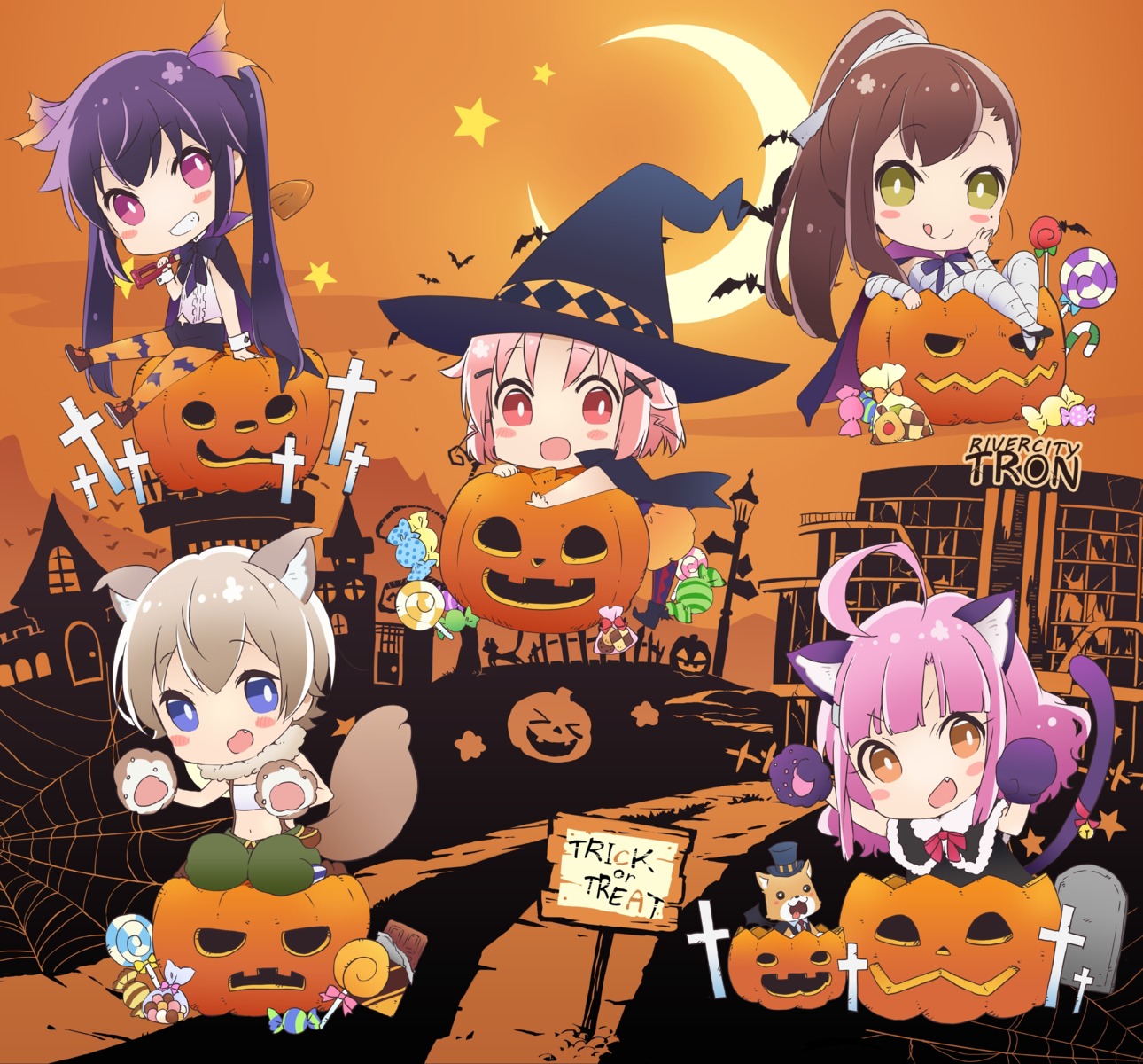 animal_ears, bandages, chibi, ebisuzawa_kurumi, gakkou_gurashi!, halloween, naoki_miki, nekomimi