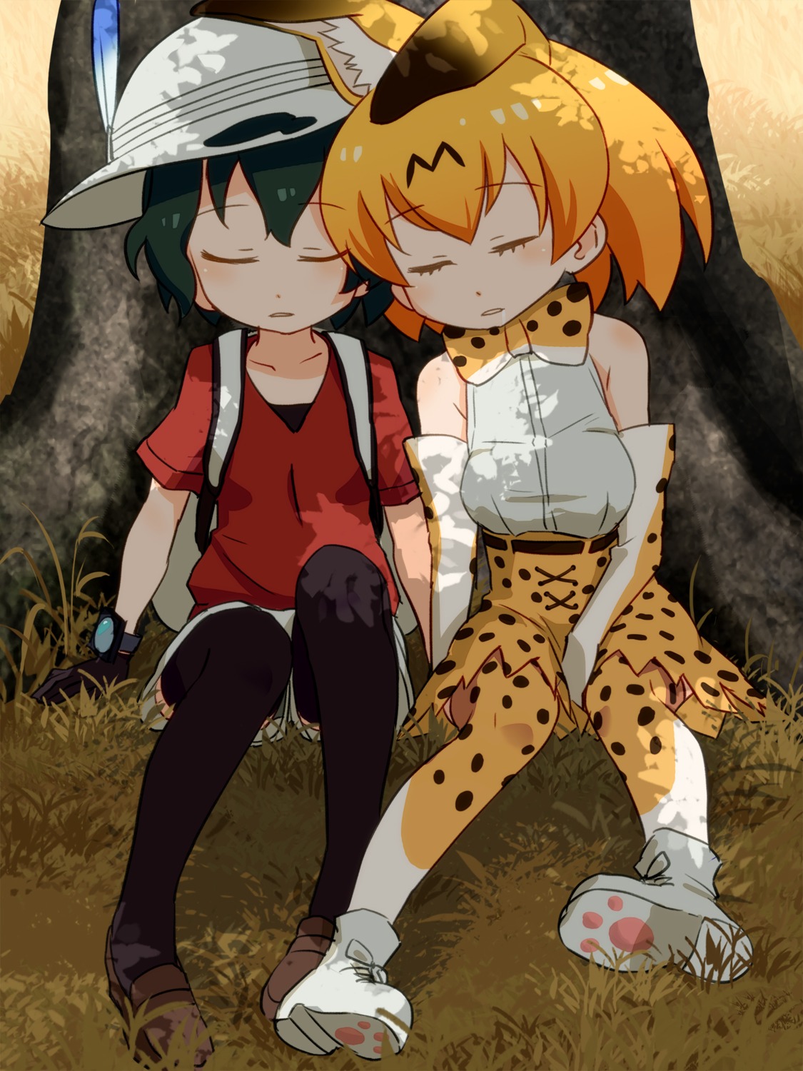 animal_ears, kaban_(kemono_friends), kemono_friends, sat-c, serval, thighhighs