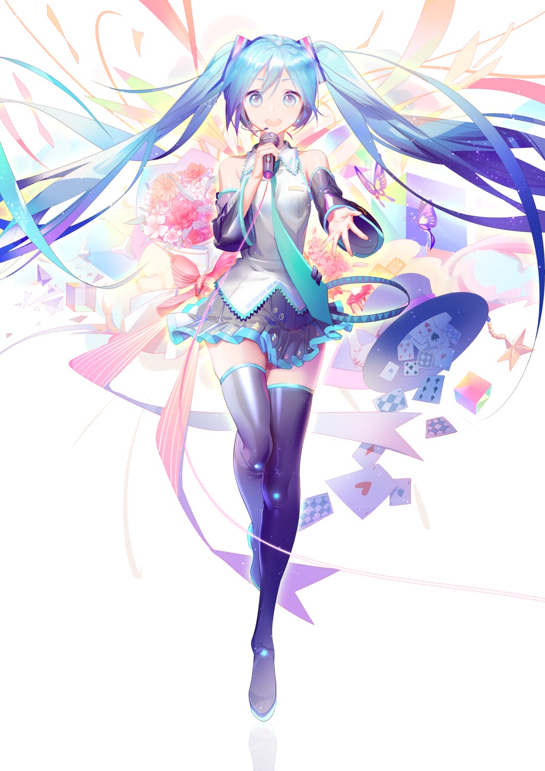 hatsune_miku, headphones, thighhighs, vocaloid, yyb