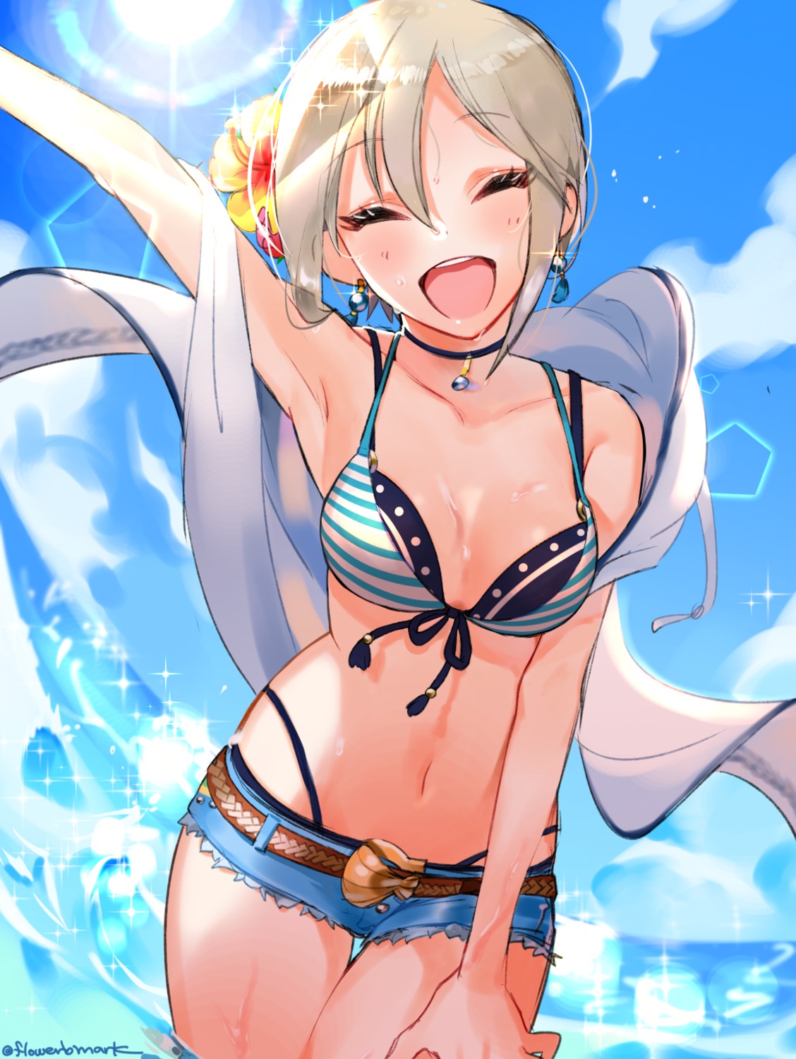 bikini, cleavage, hana_shiori, open_shirt, shiomi_shuuko, swimsuits, the_idolm@ster, the_idolm@ster_cinderella_girls, wet