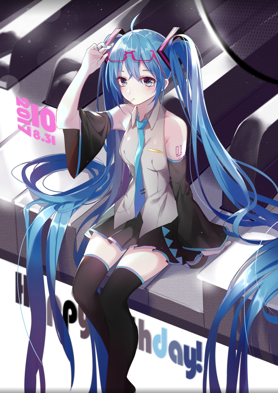 akira_(ying), hatsune_miku, megane, tattoo, thighhighs, vocaloid