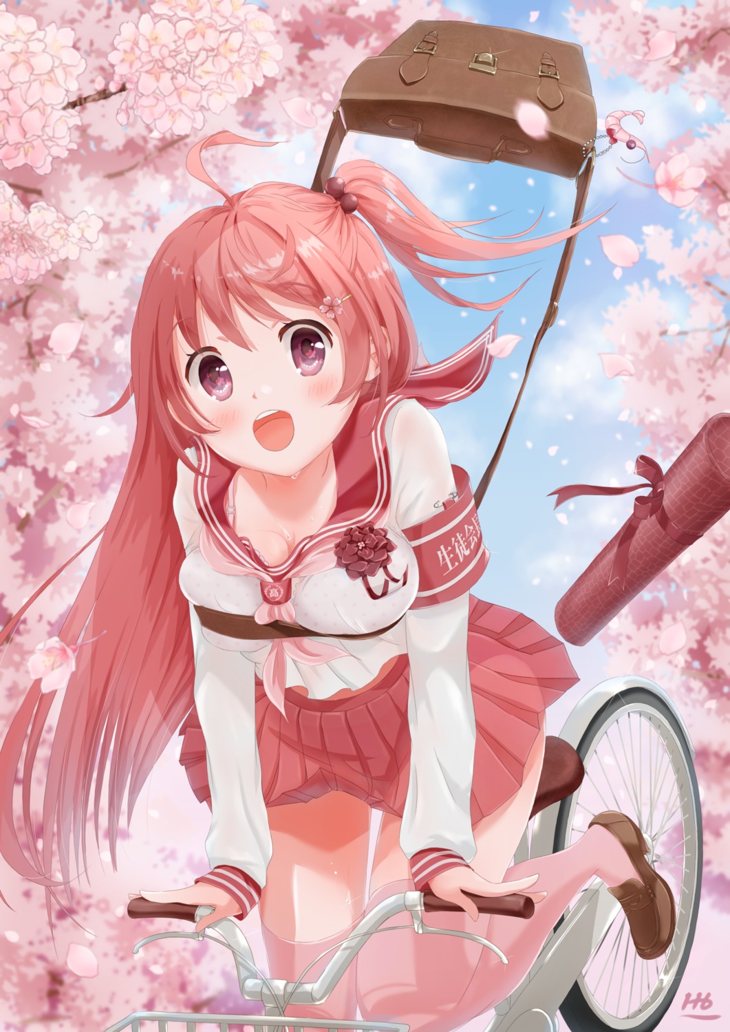 cleavage, hoshimaemi, seifuku, thighhighs