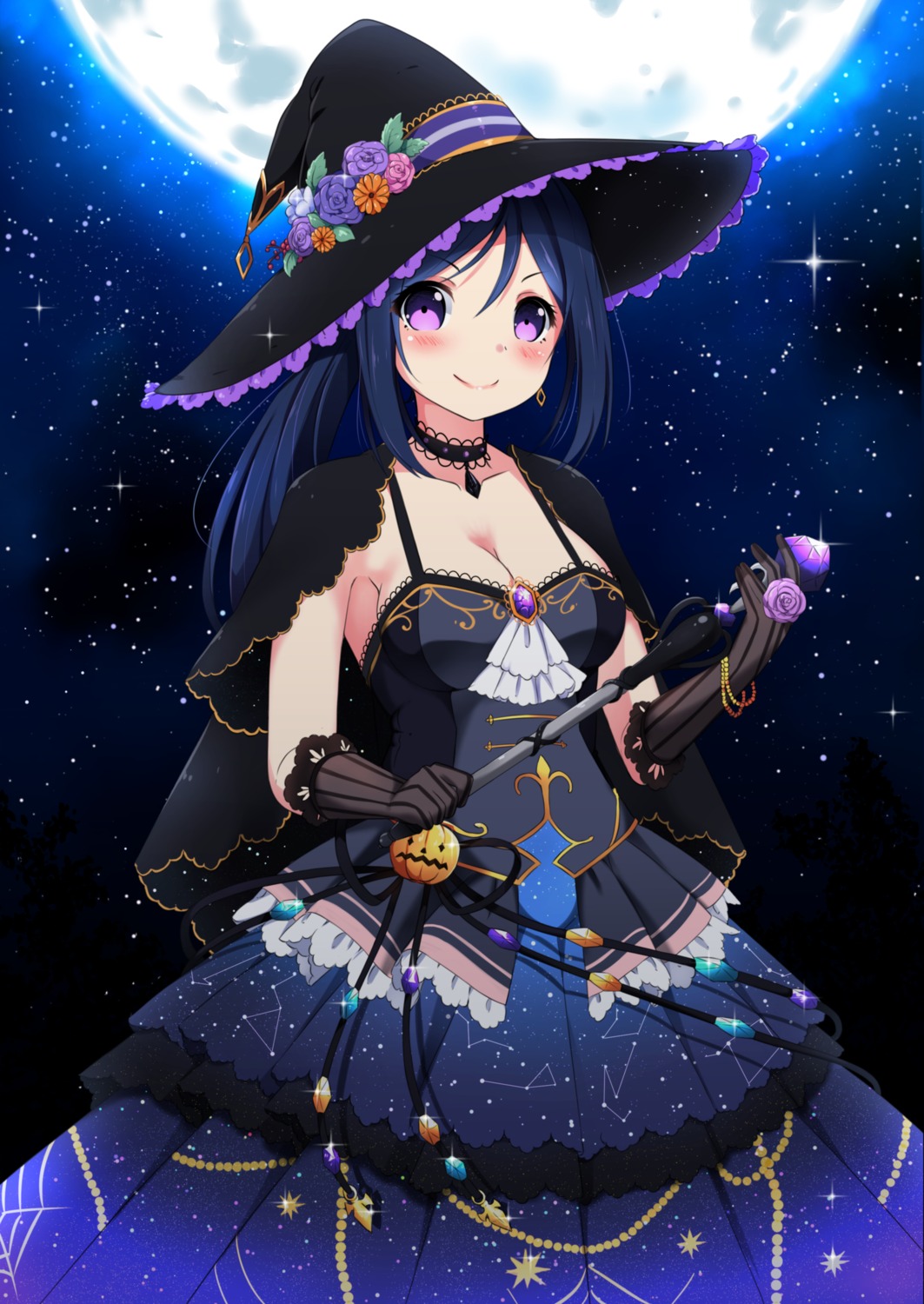cleavage, dress, hey_xander, love_live!_(series), love_live!_sunshine!!, matsuura_kanan, witch