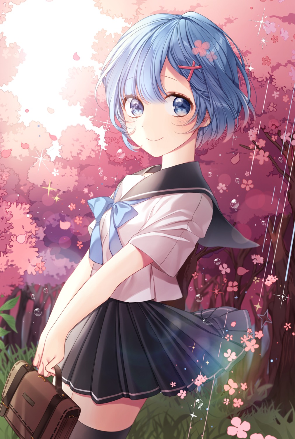 pillo, re:zero_kara_hajimeru_isekai_seikatsu, rem_(re_zero), seifuku, thighhighs