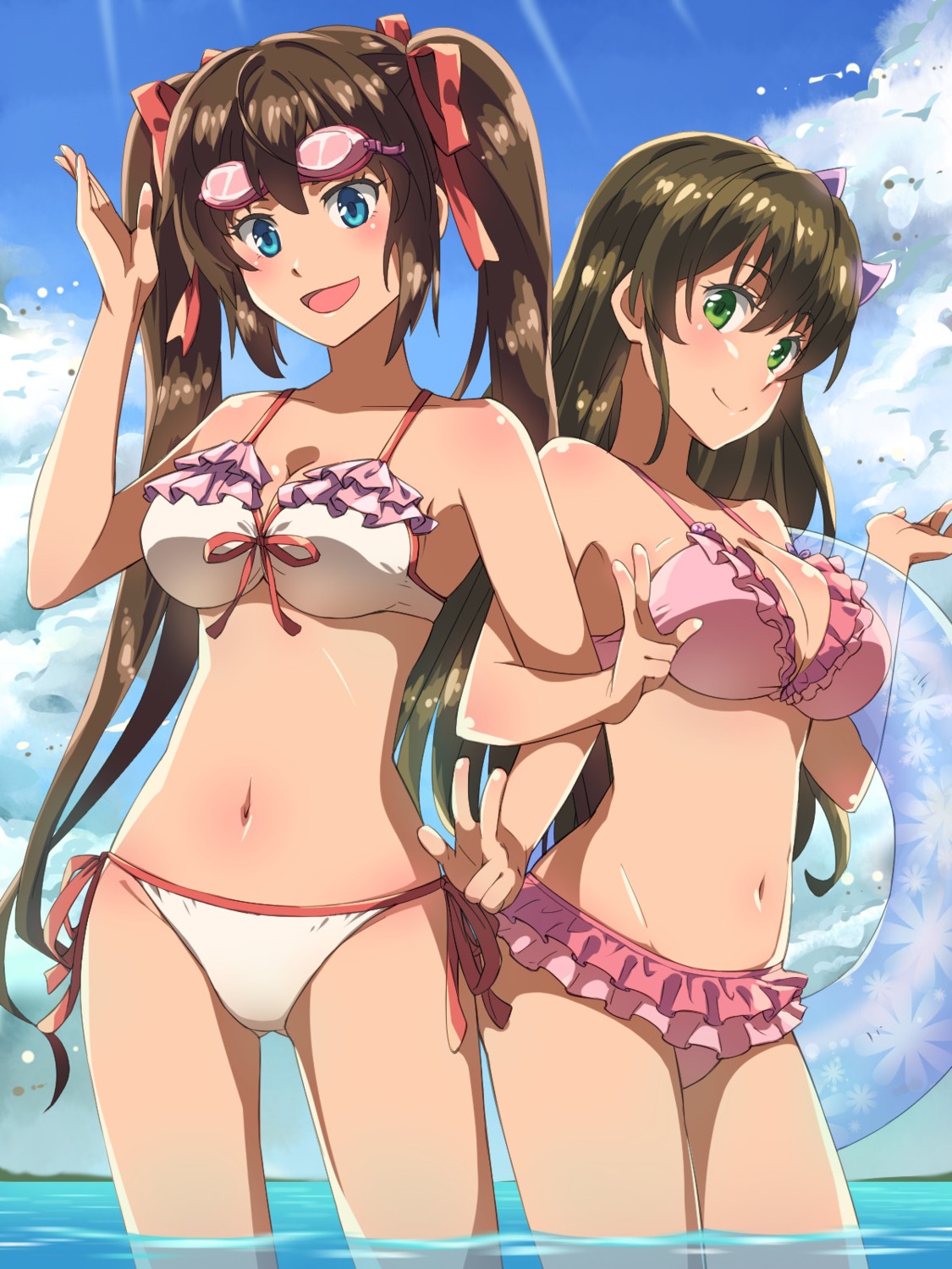 ayame_kotoko, bikini, chiharu_(9654784), chuuko_demo_koi_ga_shitai!, cleavage, hatsushiba_yuuka, swimsuits, wet