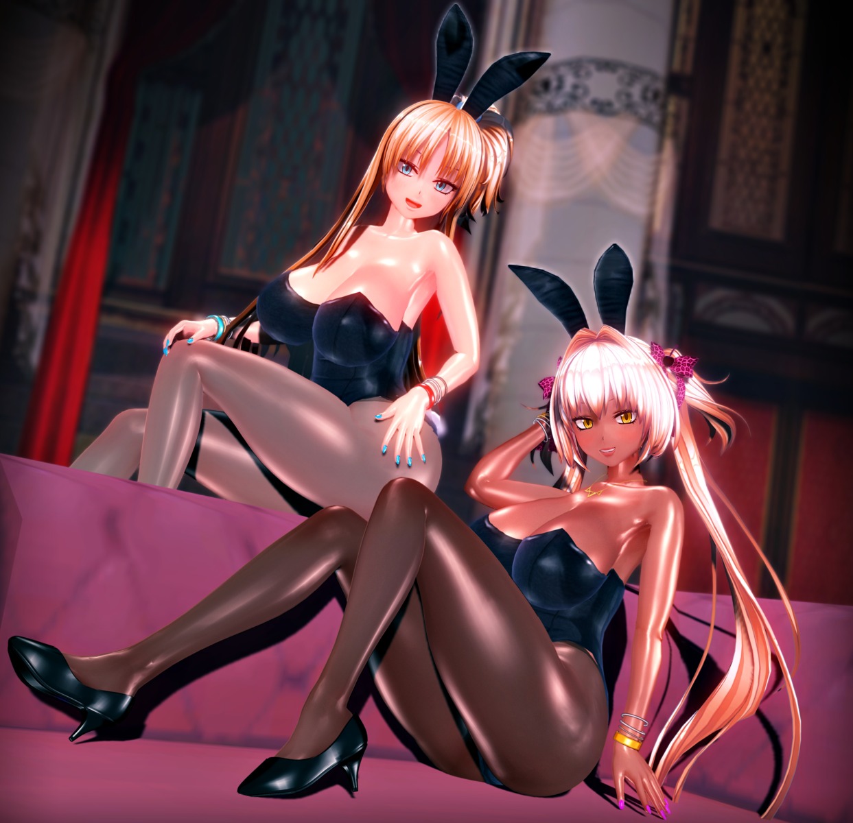 animal_ears, bunny_ears, bunny_girl, cg, cleavage, custom_maid_3d_2, heels, kikka_sora, pantyhose, tail