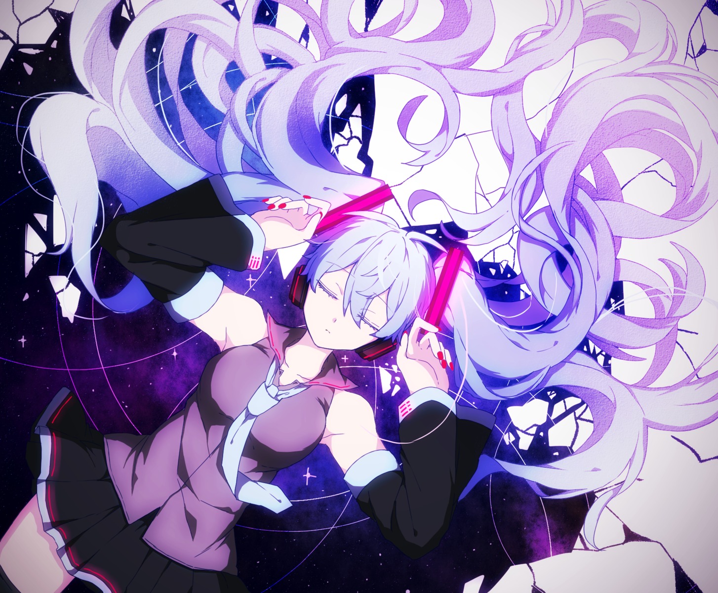 eiku, hatsune_miku, headphones, thighhighs, vocaloid