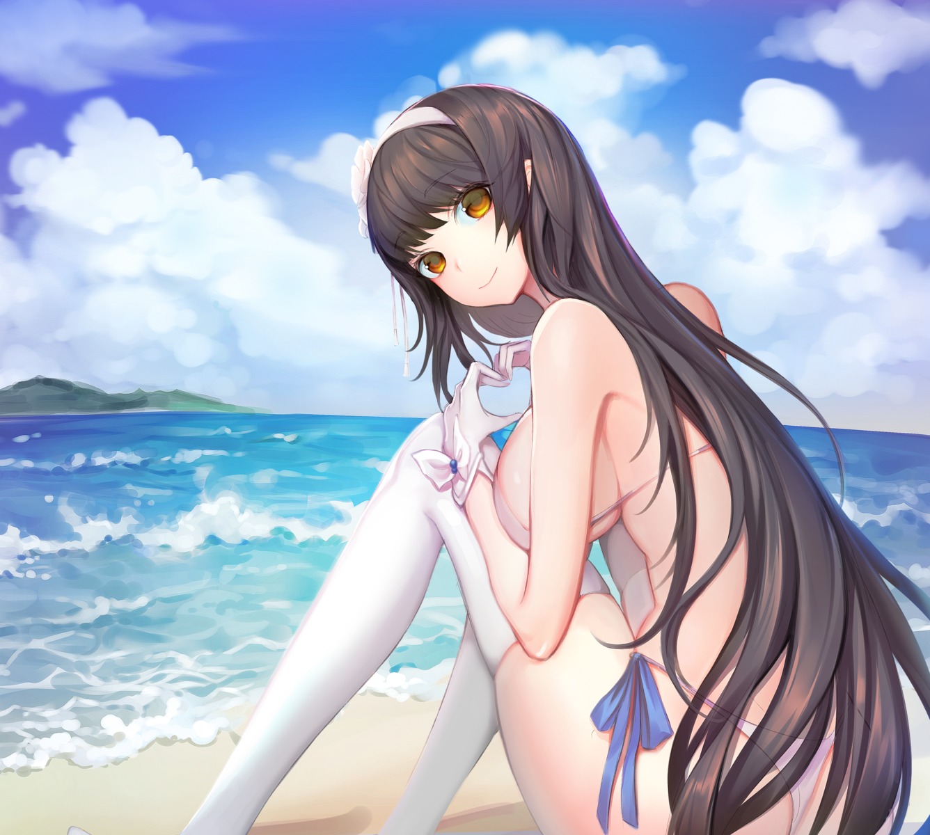bikini, girls_frontline, papupu, qbz-95_(girls_frontline), swimsuits, thighhighs