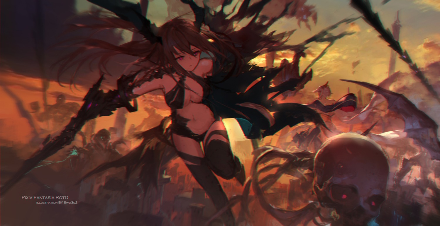 bikini_armor, monster, official_watermark, pixiv_fantasia, pixiv_fantasia_revenge_of_the_darkness, swd3e2, thighhighs, weapon