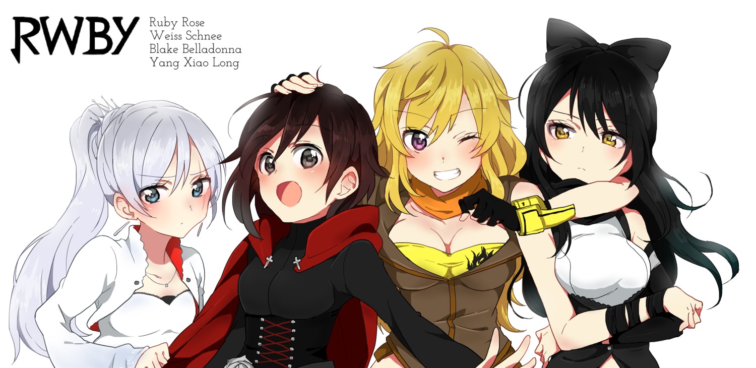 blake_belladonna, cleavage, merry_(168cm55kg), ruby_rose, rwby, weiss_schnee, yang_xiao_long