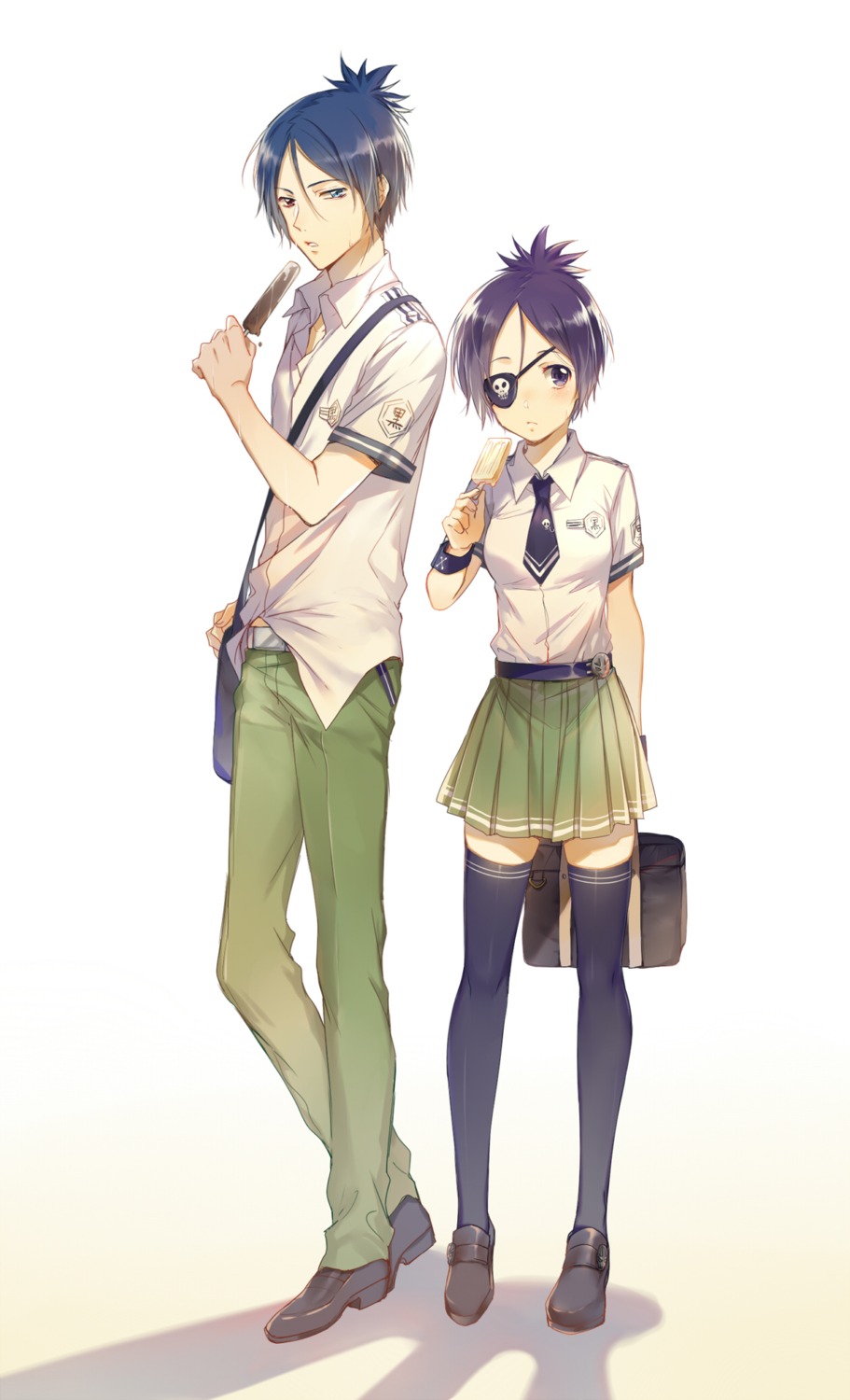 chrome_dokuro, ekita_xuan, eyepatch, heterochromia, katekyo_hitman_reborn!, rokudou_mukuro, seifuku, thighhighs