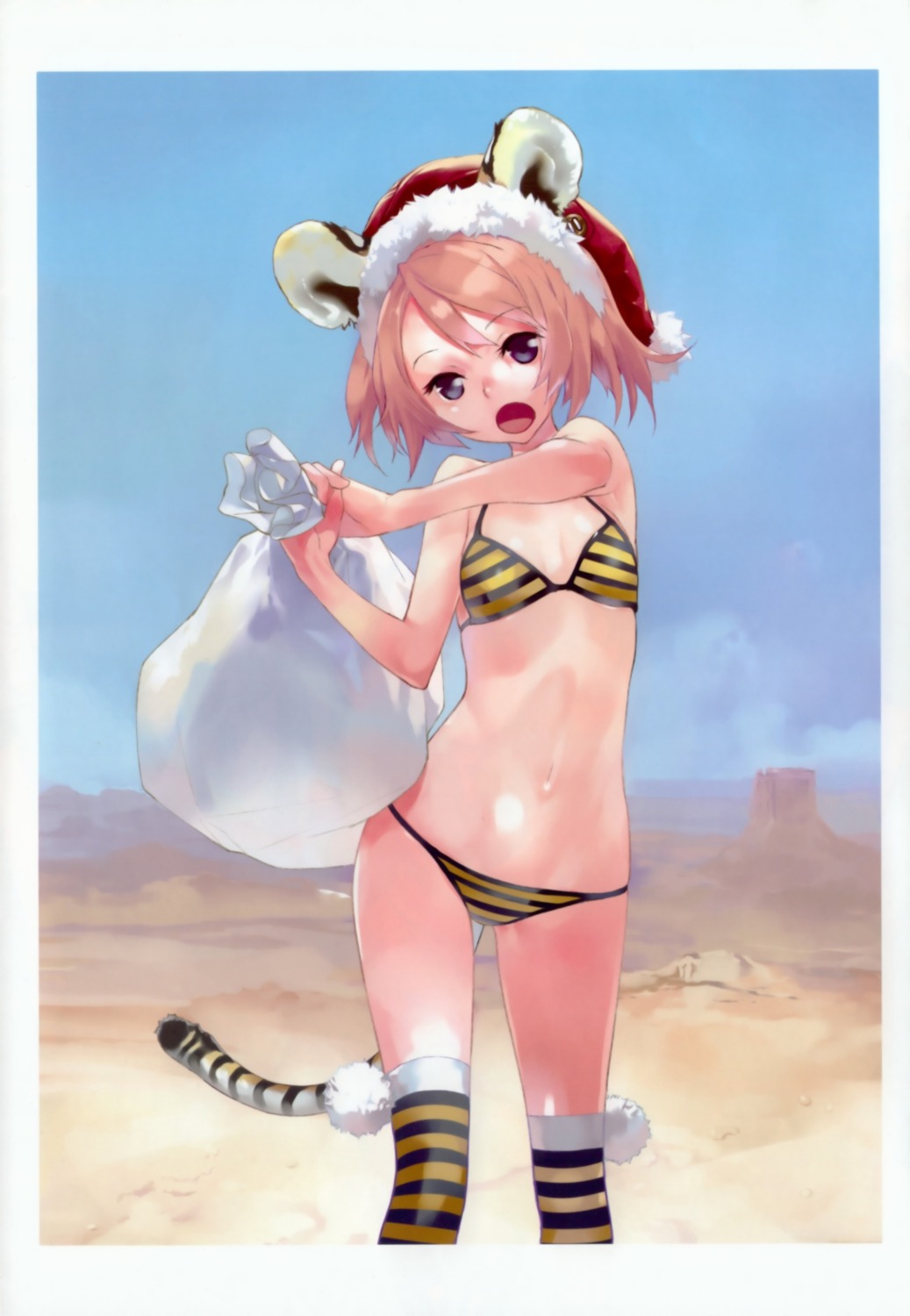 animal_ears, bikini, christmas, cleavage, hapoi-dokoro, okazaki_takeshi, swimsuits, tail