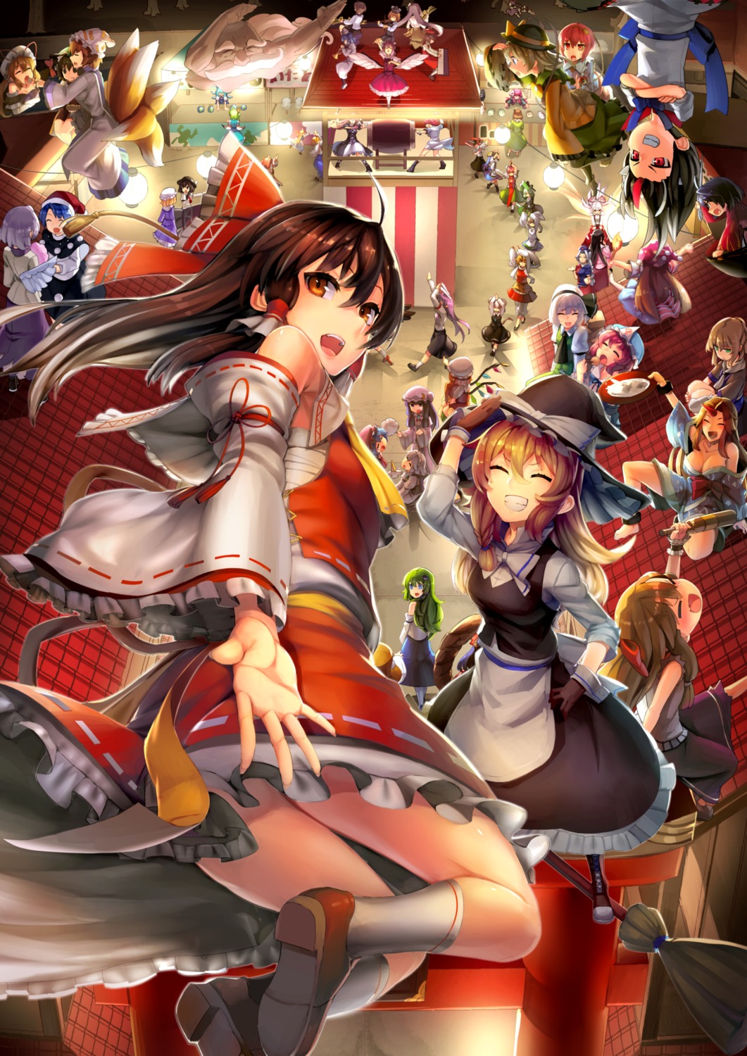 alice_margatroid, animal_ears, chen, cirno, cleavage, clownpiece, daiyousei, flandre_scarlet, fujiwara_no_mokou, hakurei_reimu, hijiri_byakuren, hinanawi_tenshi, horns, ibuki_suika, izayoi_sakuya, kijin_seija, kimono, kirisame_marisa, kochiya_sanae, komeiji_koishi, komeiji_satori, konpaku_youmu, mononobe_no_futo, moriya_suwako, nazrin, patchouli_knowledge, reisen_udongein_inaba, remilia_scarlet, saigyouji_yuyuko, scottie, shameimaru_aya, soga_no_tojiko, sukuna_shinmyoumaru, tail, toramaru_shou, touhou, tsukumo_benben, unzan, wings, witch, yakumo_ran, yakumo_yukari