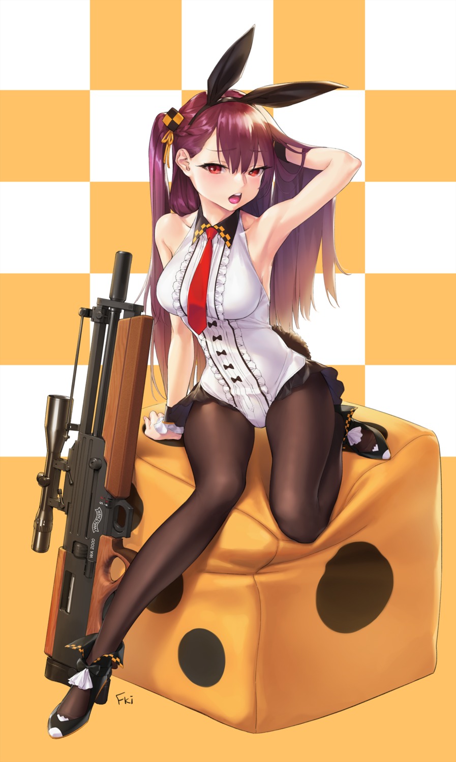 animal_ears, bunny_ears, fishkitty, girls_frontline, gun, pantyhose, tail, wa2000_(girls_frontline)