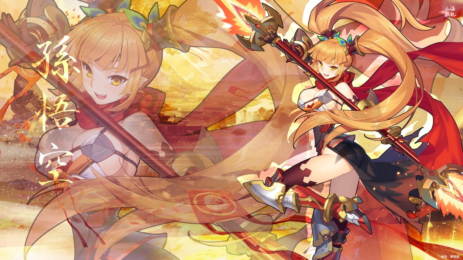 armor, bikini_top, cleavage, heels, sangai_senki, swimsuits, thighhighs, wallpaper