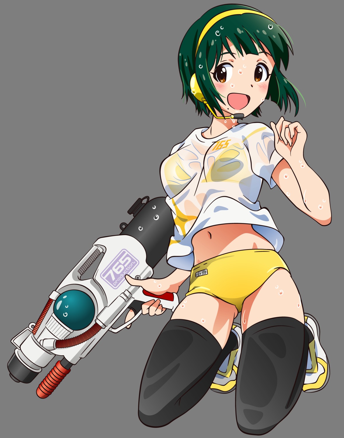 bikini_top, buruma, gun, headphones, ni.p, otonashi_kotori, see_through, swimsuits