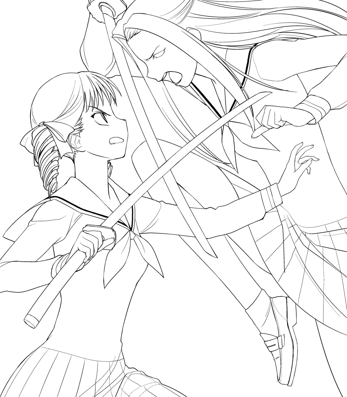 a1, hosokawa_kanako, initial-g, maria-sama_ga_miteru, matsudaira_touko, monochrome, sword