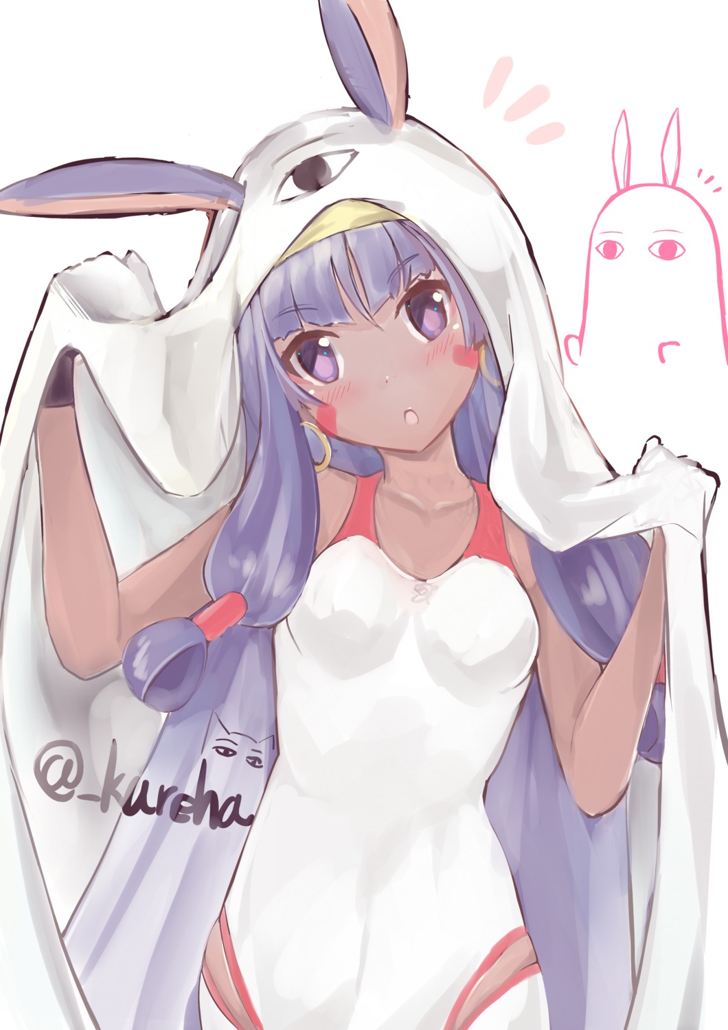 animal_ears, bunny_ears, fate/grand_order, kureha_(tomo-yuki), medjed, nitocris_(fate), swimsuits