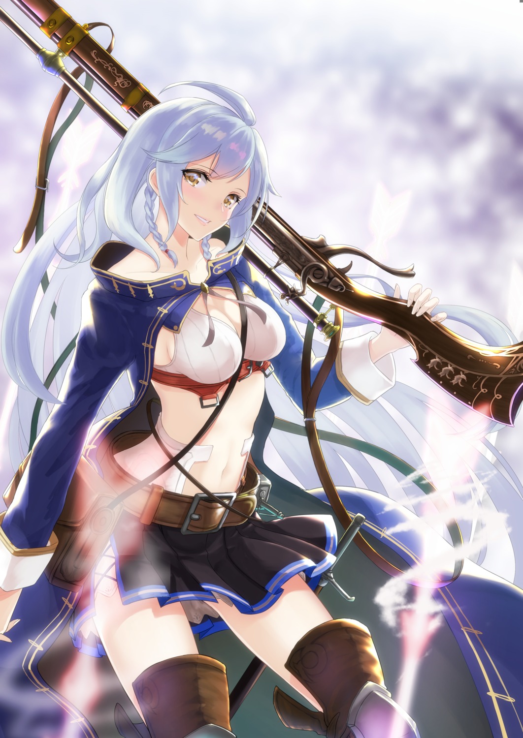 aiu_eo, cleavage, granblue_fantasy, gun, silva_(granblue_fantasy), thighhighs