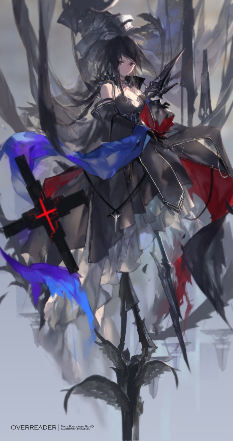 armor, cleavage, dress, pixiv_fantasia, pixiv_fantasia_revenge_of_the_darkness, swd3e2, weapon