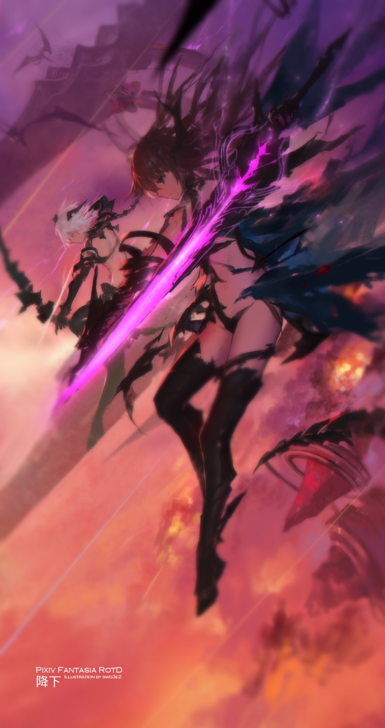 armor, pantsu, pixiv_fantasia, pixiv_fantasia_revenge_of_the_darkness, swd3e2, sword, thighhighs, torn_clothes