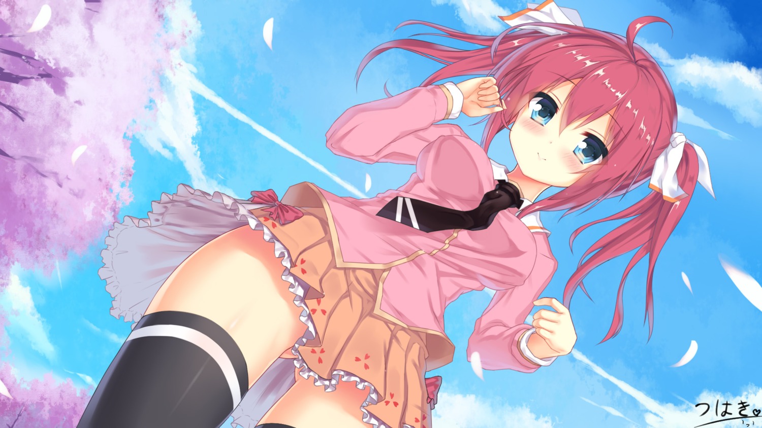 seifuku, thighhighs, tsubaki_(yi), wallpaper